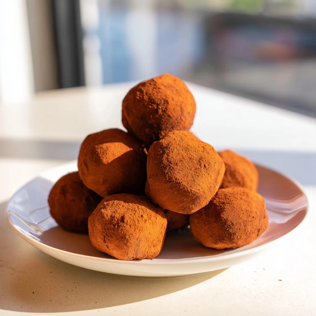 Velvety dark chocolate truffles, a decadent treat, ready to melt in your mouth after chilling.