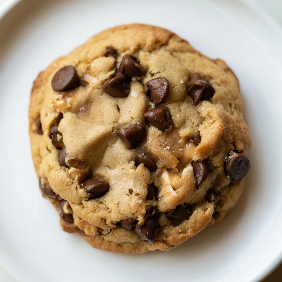 Soft, golden peanut butter chocolate chip cookies fresh from the oven, offering a delightful aroma.