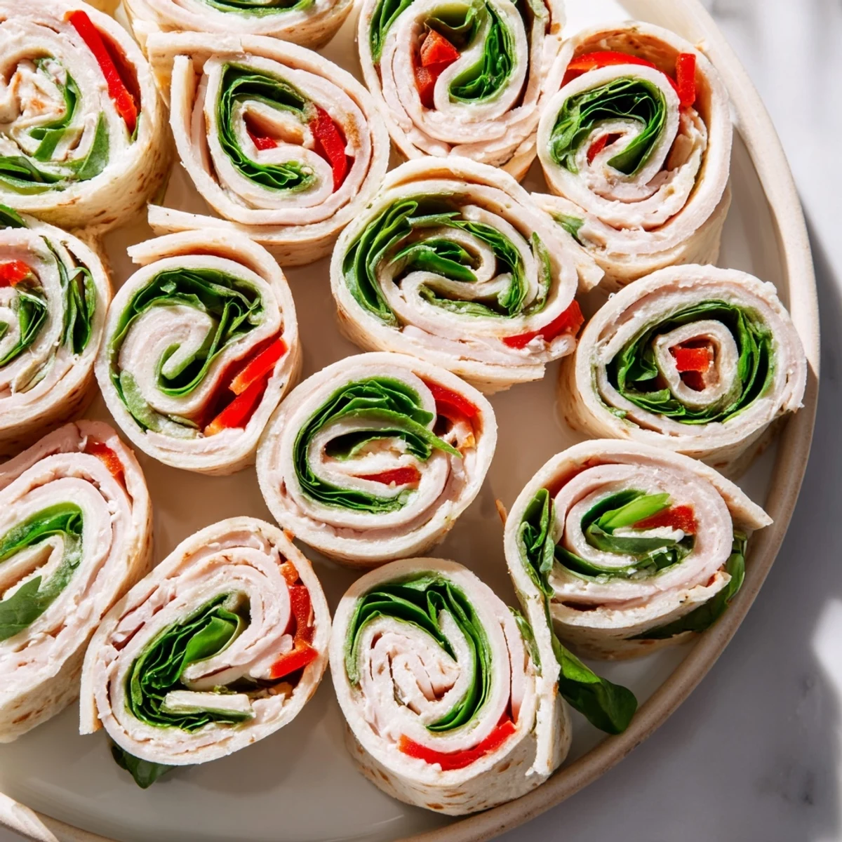 Golden pinwheels: Turkey and Provolone Pinwheels, a simple appetizer, are spiraling and ready.