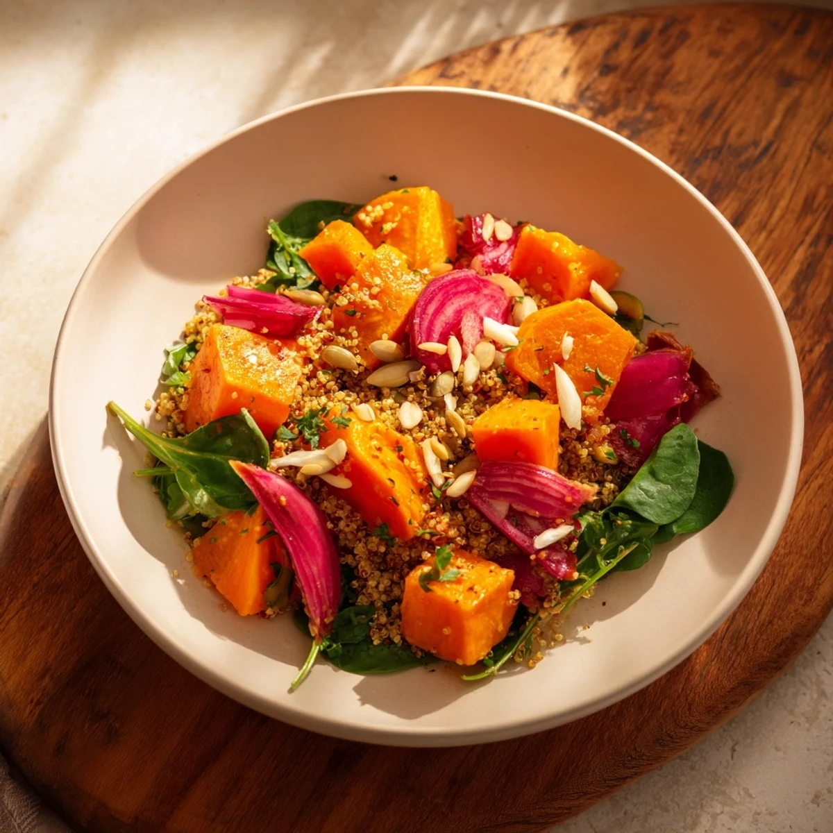 Golden-brown roasted vegetables in a Warm Herb Bowl, seasoned with fresh thyme and tarragon.