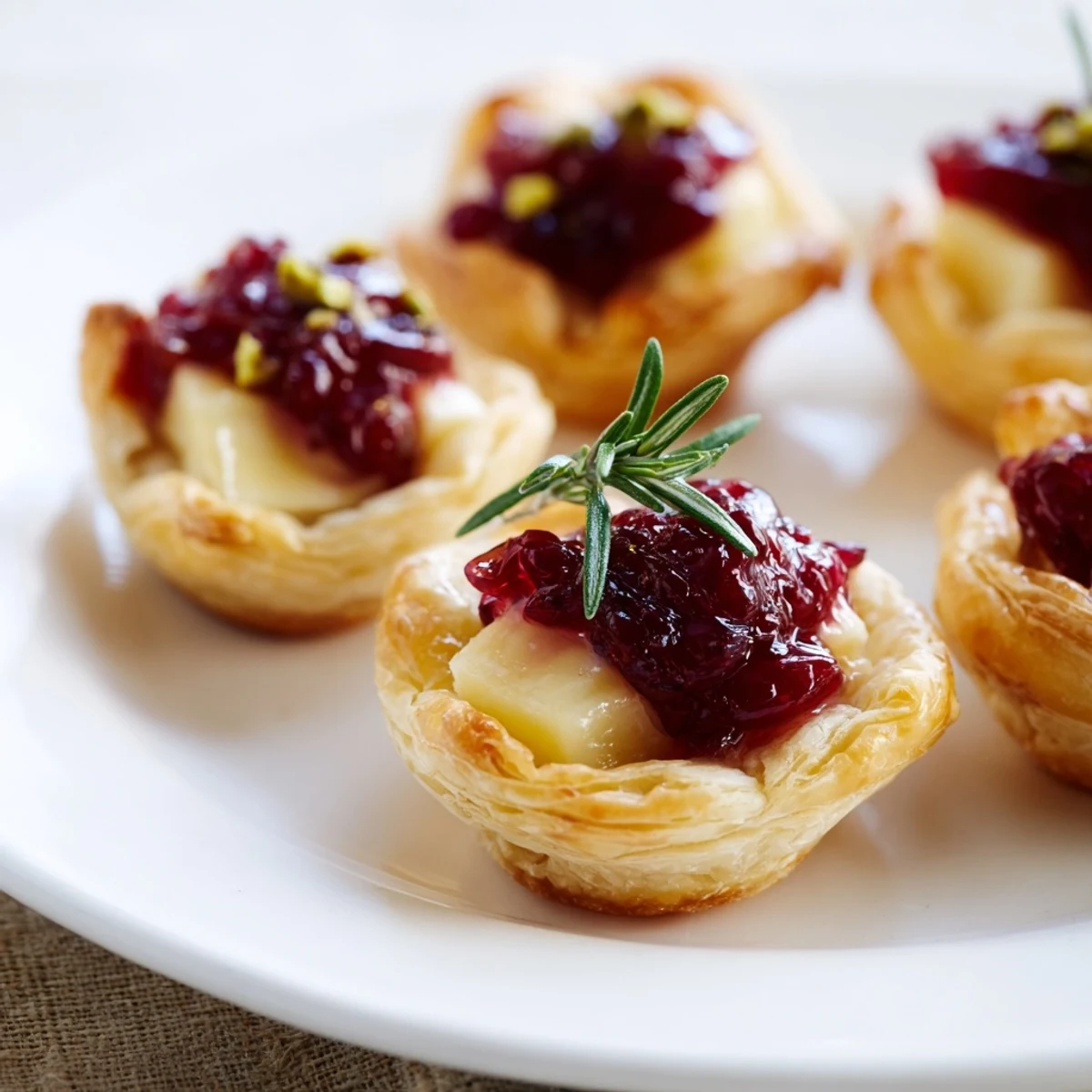 Mini Cranberry Brie Tart Wreath, golden-baked, features creamy Brie and festive cranberry for holiday appetizers.