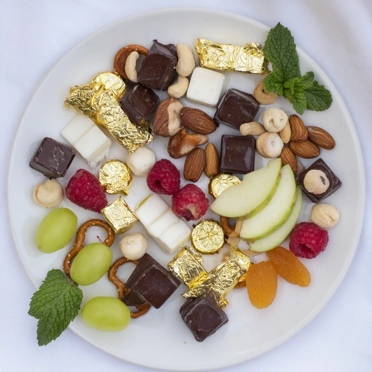 This decadent Gold Foil Wrapped Chocolate Board features glistening gold candies, crisp fruits, and crunchy nuts.
