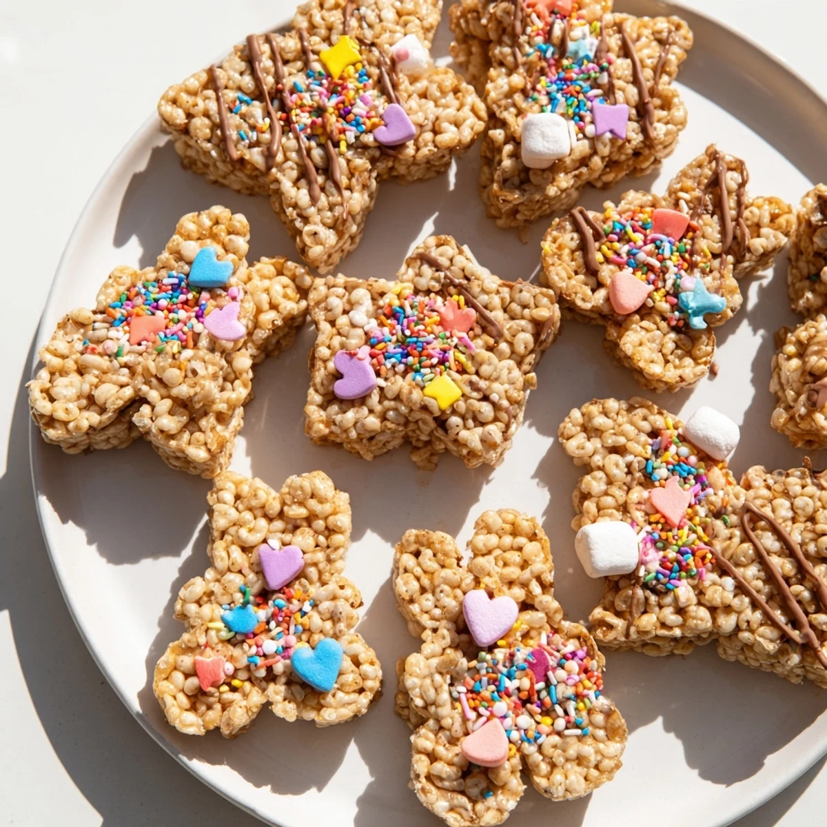 Warm Rice Krispies Treats, cut into festive shapes, ready to enjoy as a sweet treat.