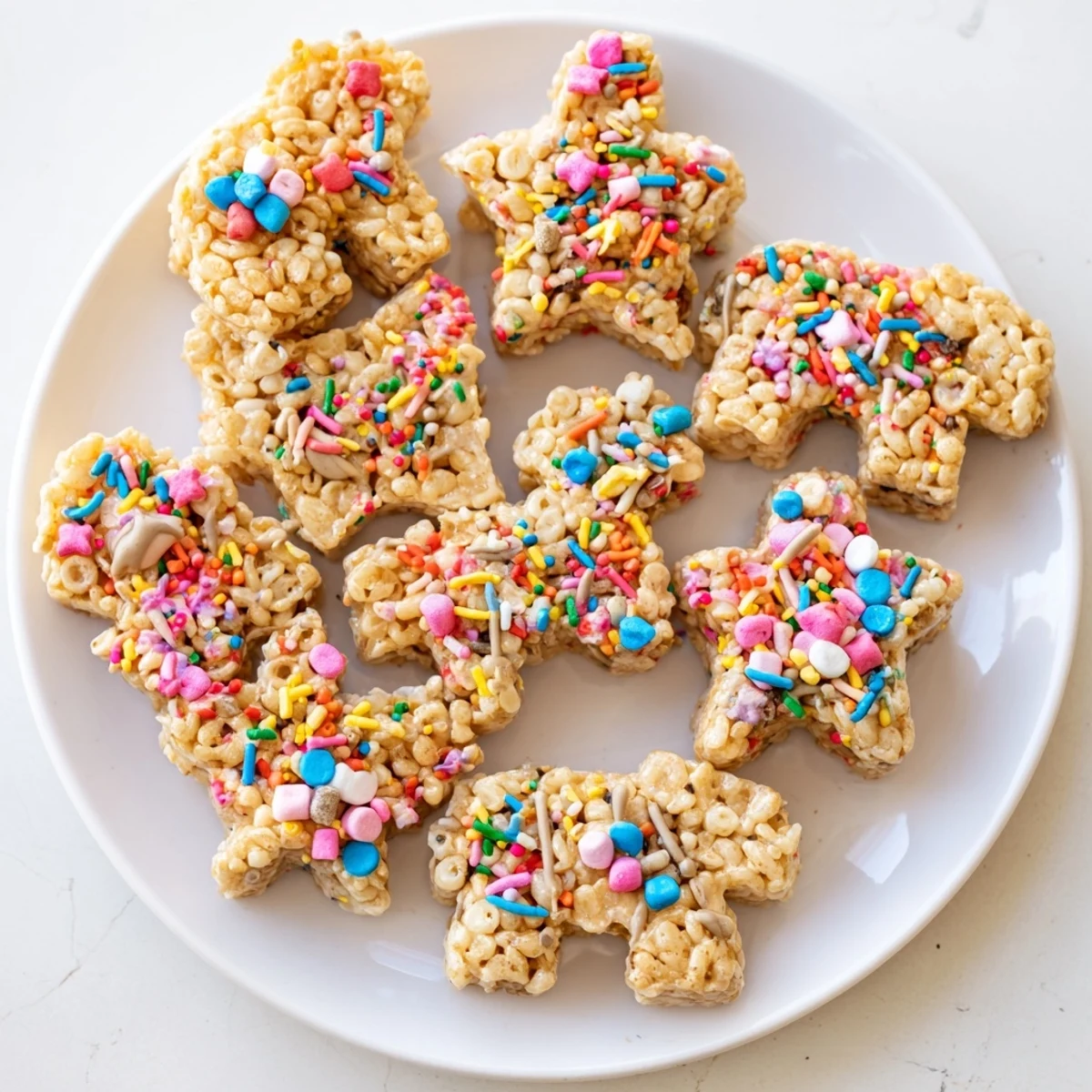 Cute star-shaped Rice Krispies Treats, drizzled with chocolate, a colorful and fun snack for kids.