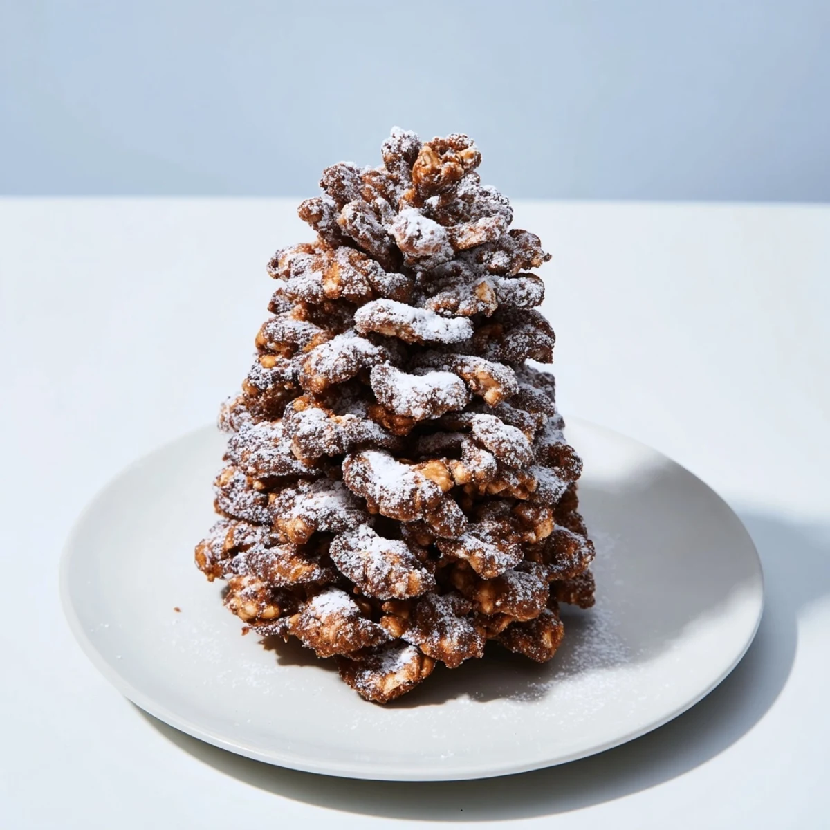 Pinecone-shaped nut butter snacks ready to enjoy, the perfect festive, crunchy, delicious treat.