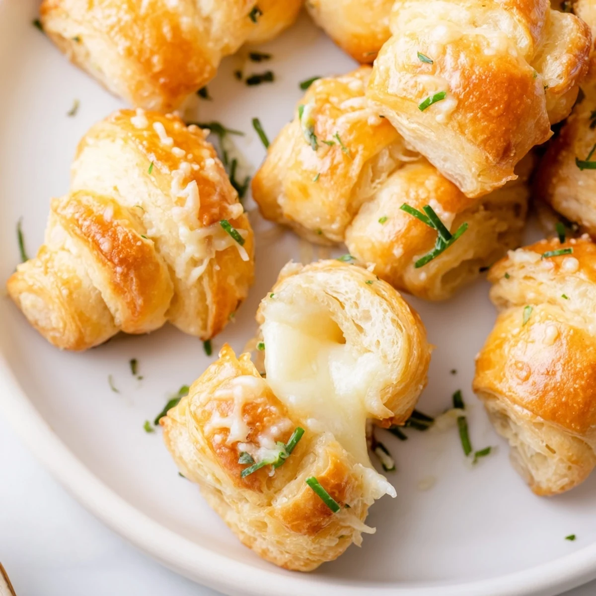 Savory Rolls: Crescent Roll Baked Cheese Bites boast golden, bubbly cheese, perfect for snacking.