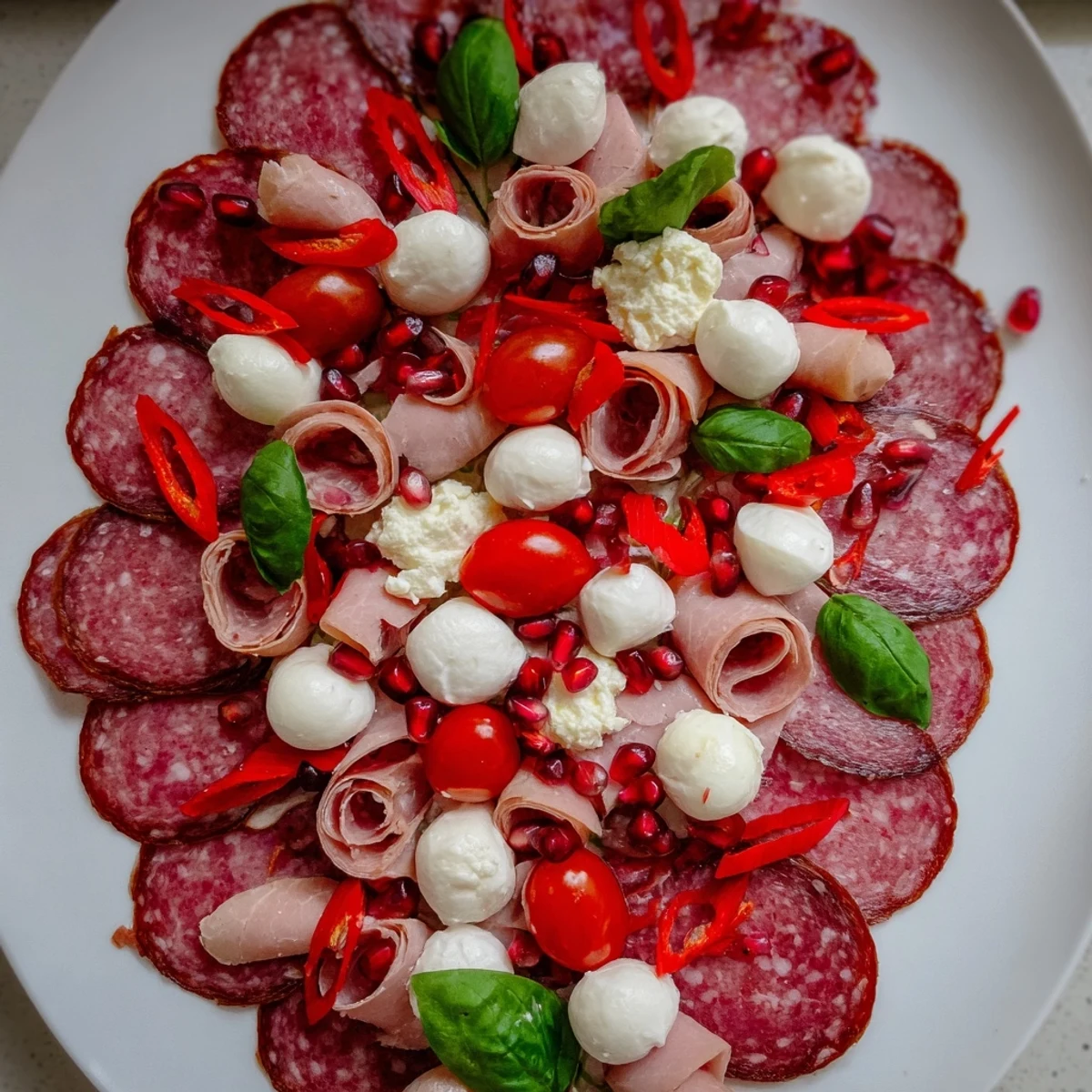 Delicious Candy Cane Zigzag appetizer, showcasing salami and mozzarella arranged in a beautiful holiday display.