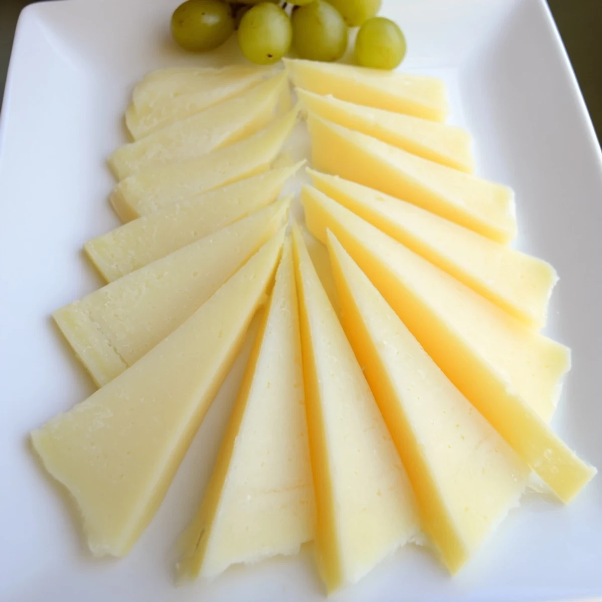 The festive, elegant Tannenbaum border cheese board creation, featuring cheese pines and shiny green grapes for the holidays.