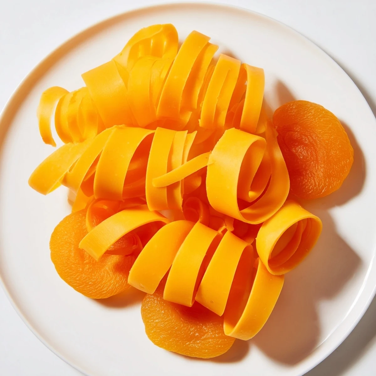 Vibrant Copper Coil appetizer with orange cheddar and sweet apricots, ready to serve and enjoy.