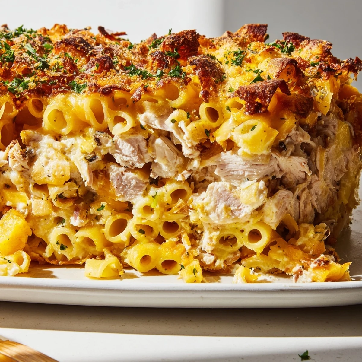 Imagine the flaky layers of the Chicken and Pasta Crinkle Cake with melty cheese and tender chicken.