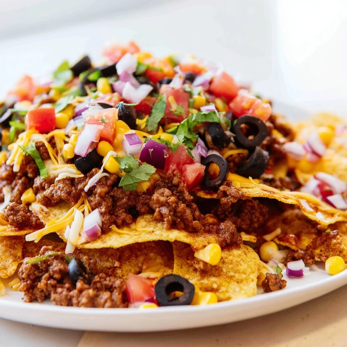 Easy Sheet-Pan Nachos bubbling with melted cheese, seasoned beef, and fresh, colorful Tex-Mex toppings.