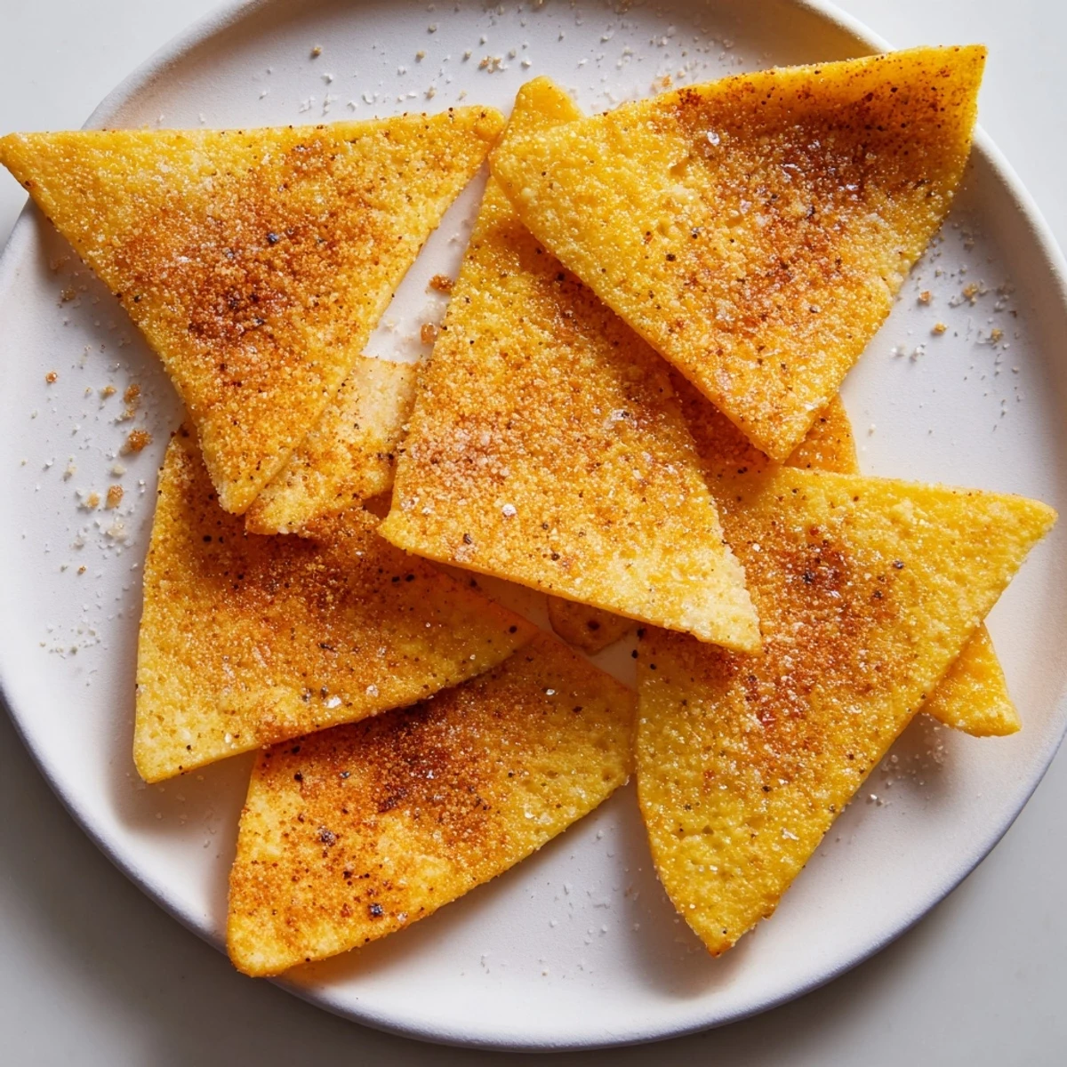 Appealing close-up of golden brown Homemade Air-Fryer Tortilla Chips, fresh from the air fryer, ready to serve.