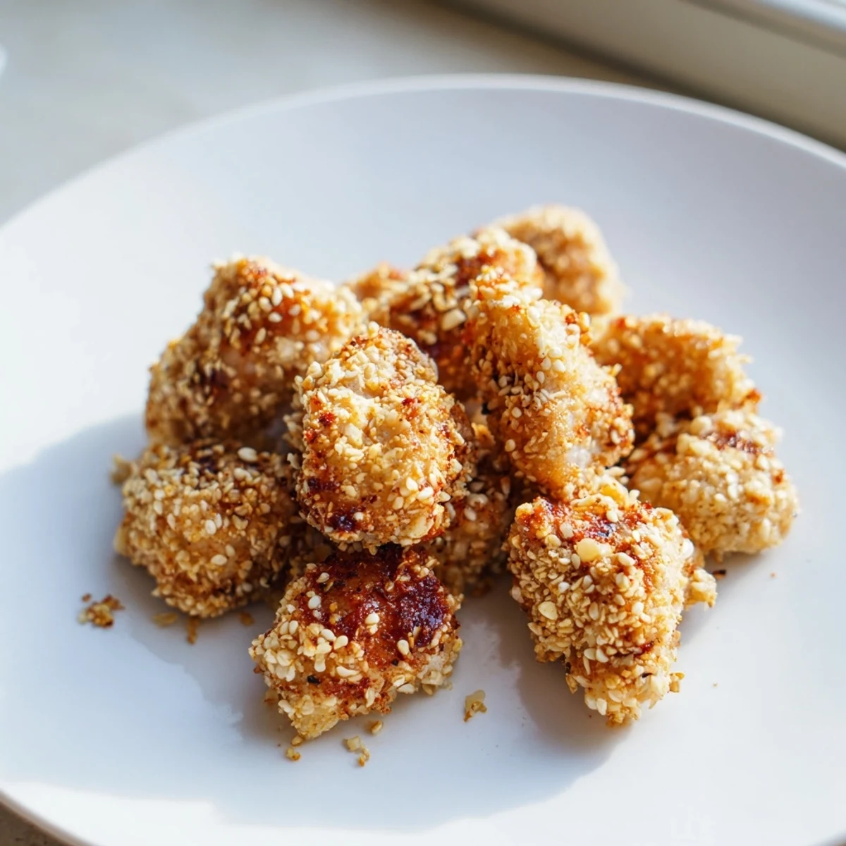 Golden, crispy Spicy Yogurt Chicken Bites ready to serve, perfect for a flavorful snack.