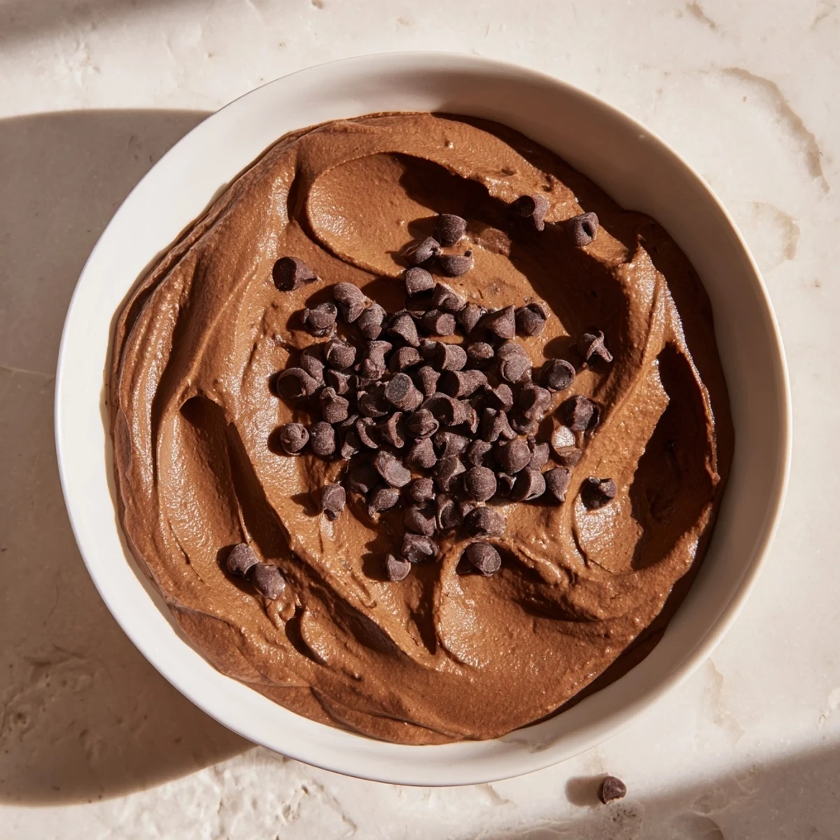 Smooth and creamy chocolate hummus, perfect for dipping apple slices, looks delicious and healthy.