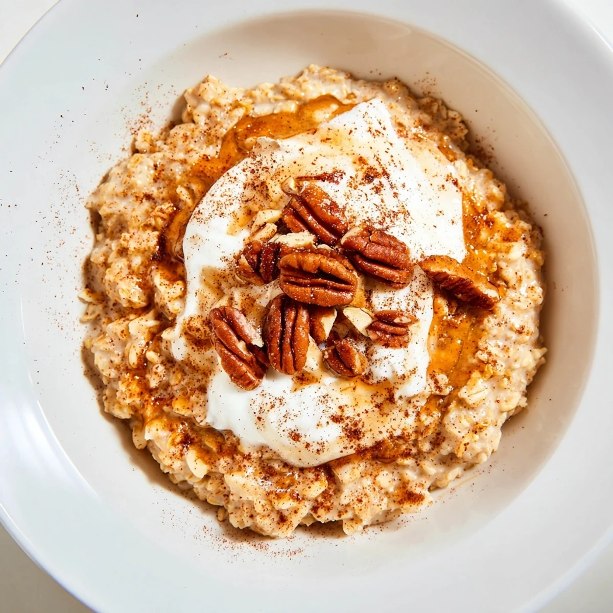 A visually appealing close-up showcasing the delicious Pumpkin Spice Latte Oats, ready to eat.