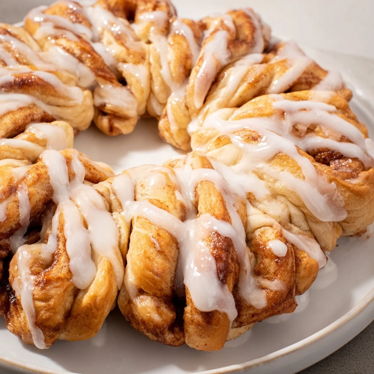 Golden cinnamon roll pull-apart snowflake, swirled with cinnamon, and drizzled with sweet creamy icing.
