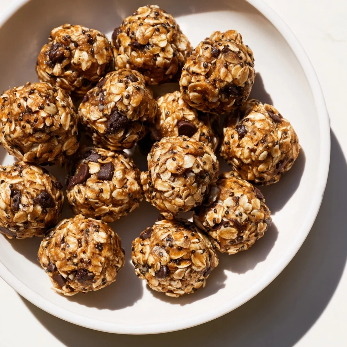 A batch of homemade almond-chia energy bites sits, awaiting enjoyment as a wholesome treat.