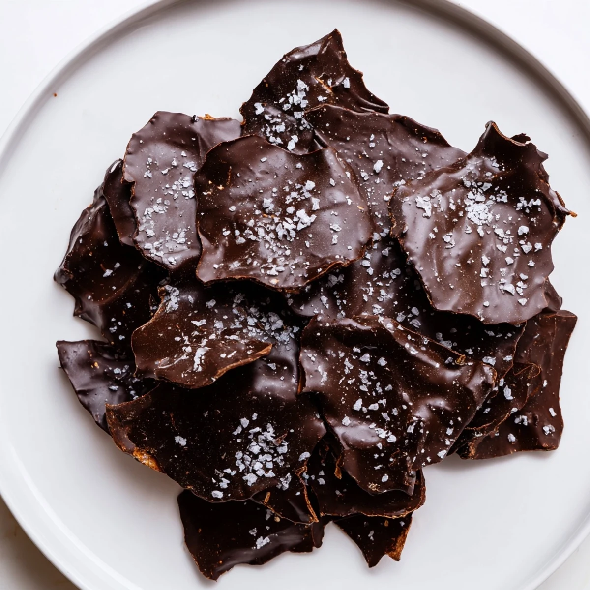 Close-up of freshly made Chocolate Potato Chip Bark with a glistening chocolate topping, perfect for an easy dessert.