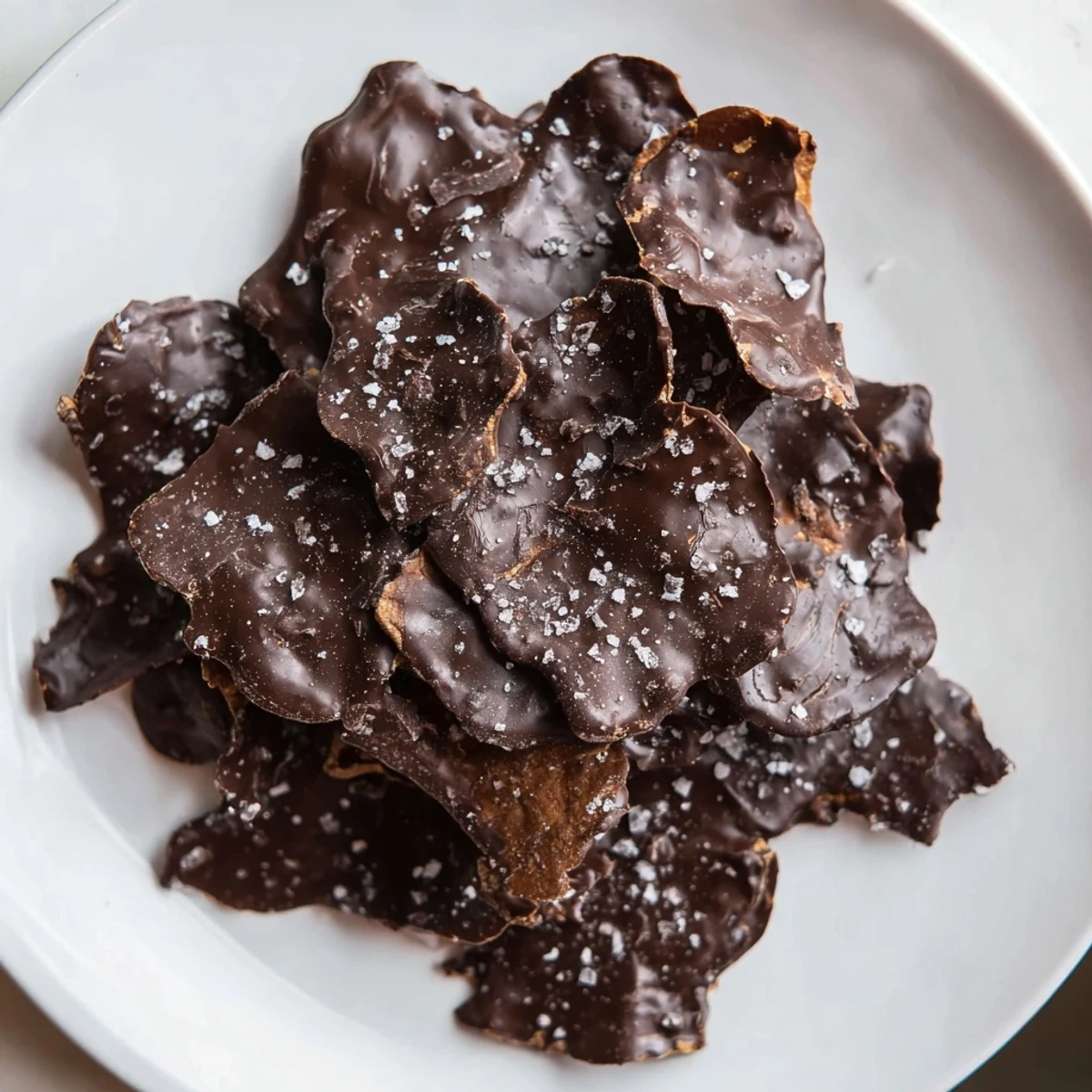 Salty-sweet Chocolate Potato Chip Bark with a sprinkle of sea salt, ideal for sharing at your next party.