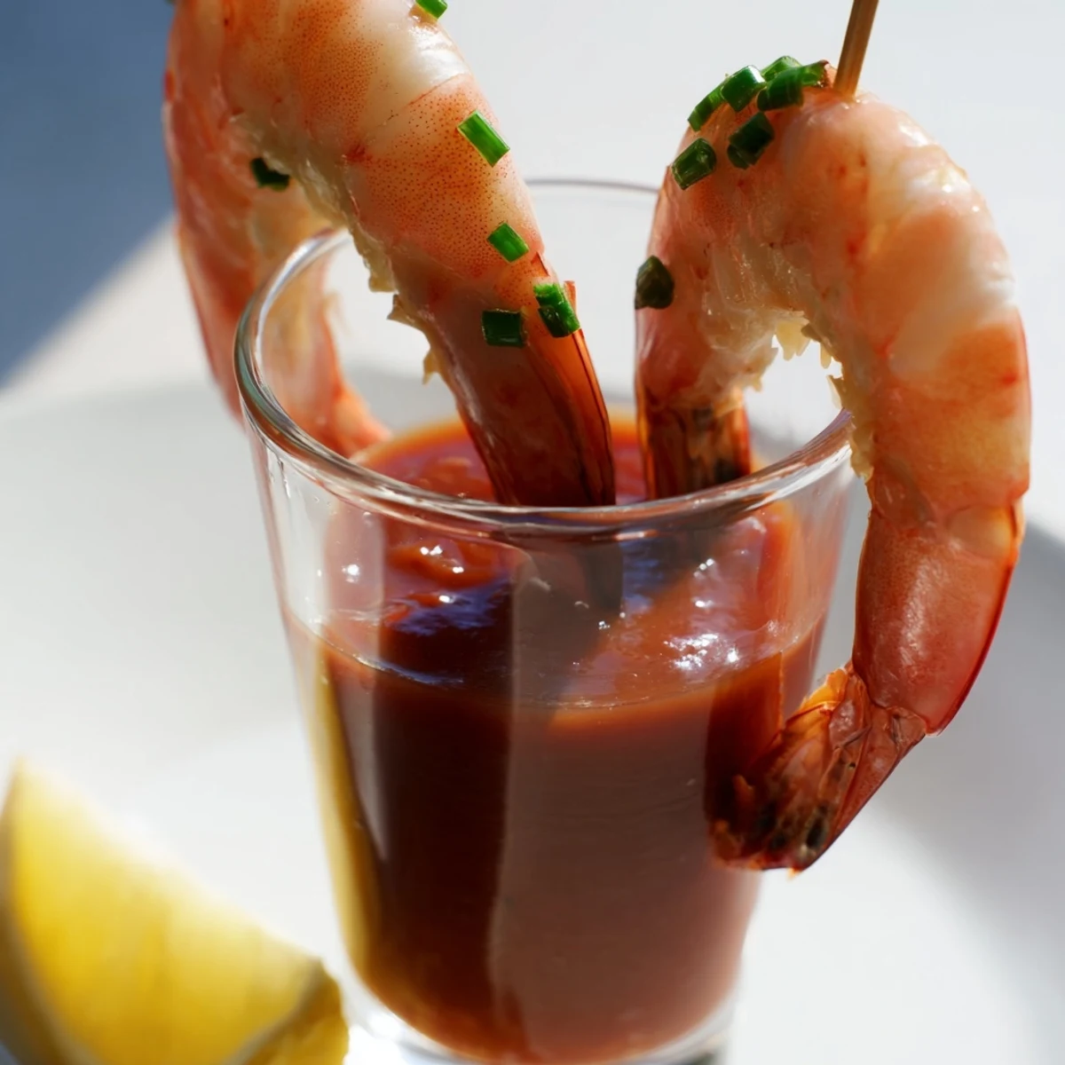Retro Prawn Cocktail Shooters: Succulent shrimp drizzled in zesty sauce, ready to eat in elegant shot glasses.