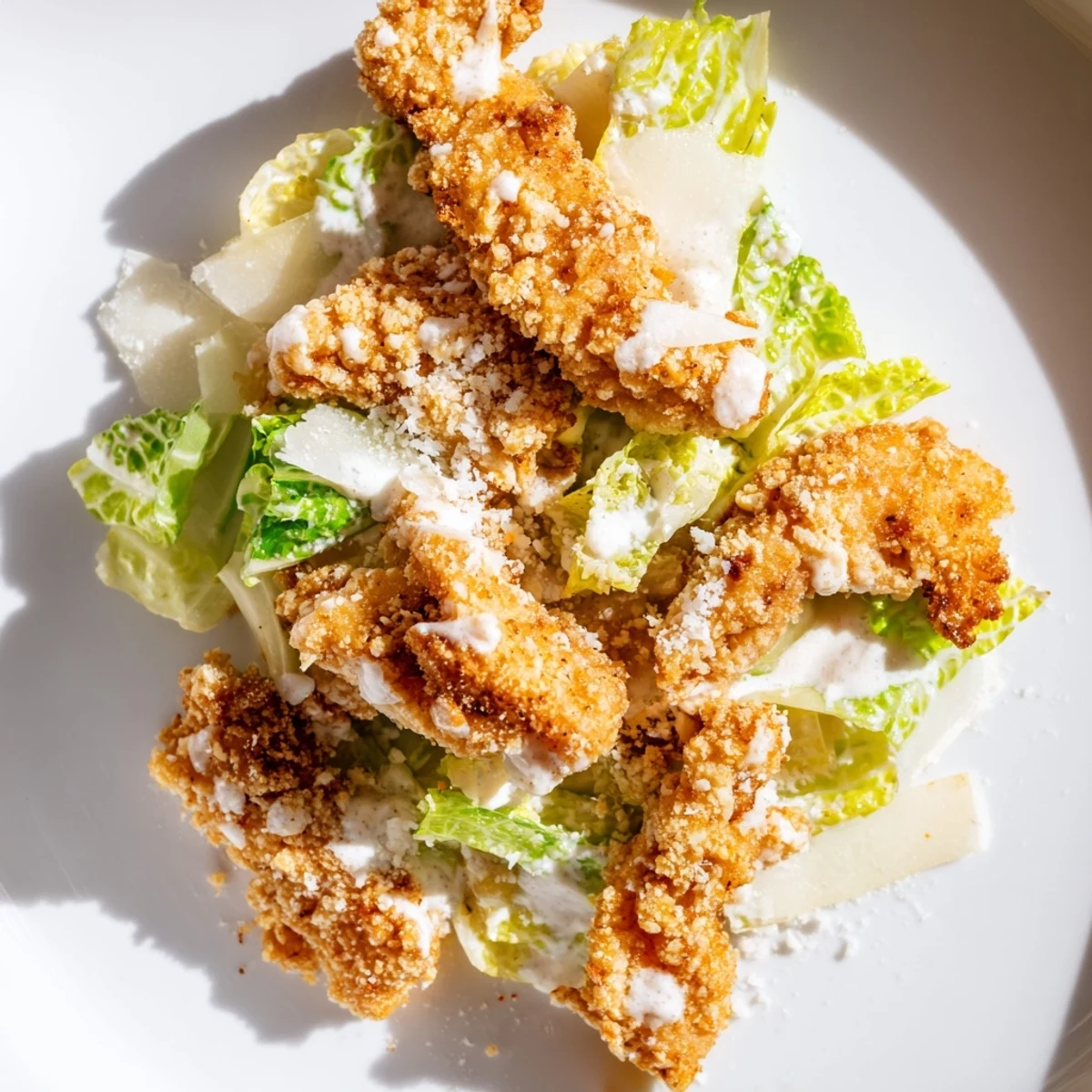 Freshly fried chicken pieces nestled in a soft flour tortilla with Caesar dressing, ready for a quick and flavorful lunch.