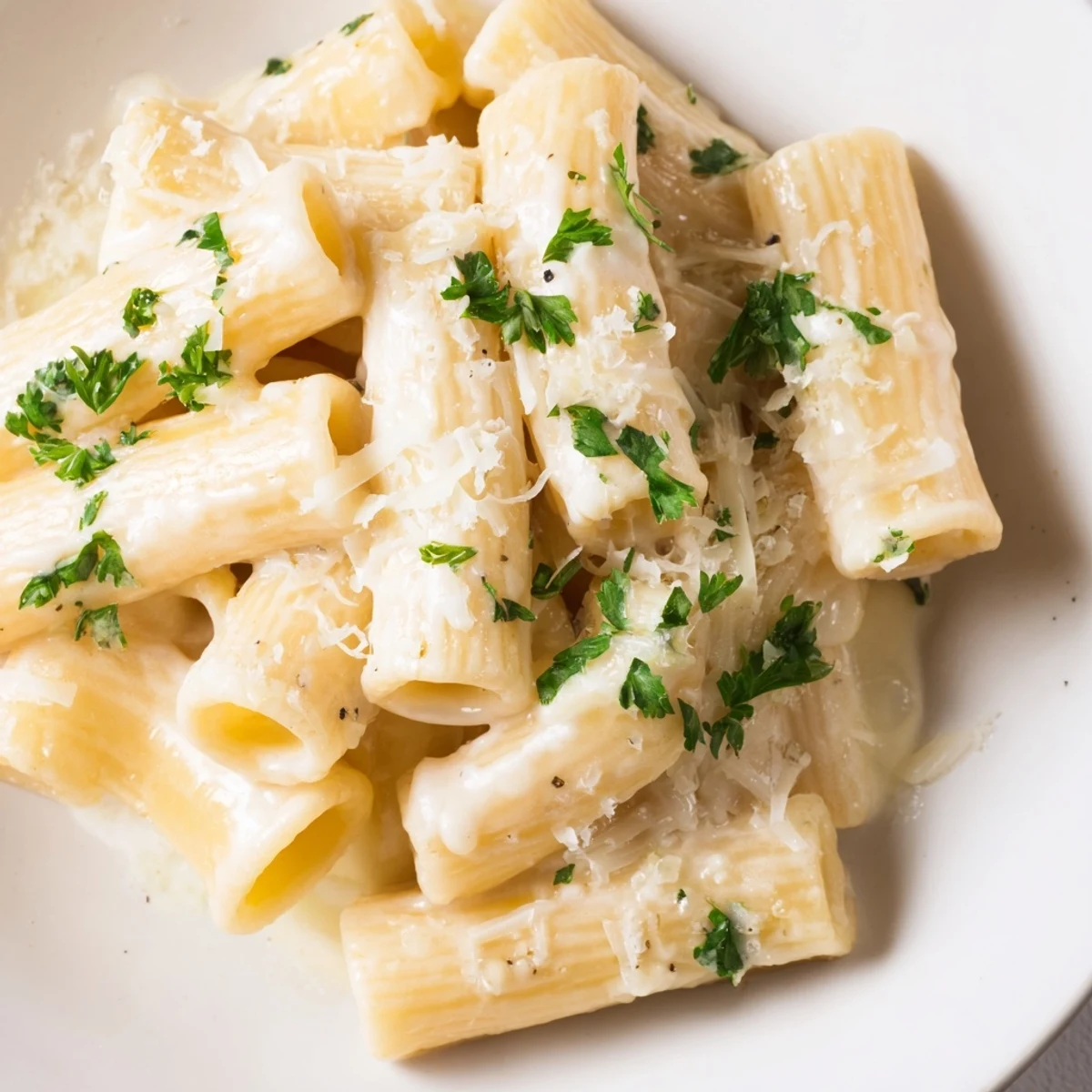 Creamy Milk Pasta One-Pot simmering in a deep skillet with garlic, butter, and Parmesan, creating a luxurious sauce.