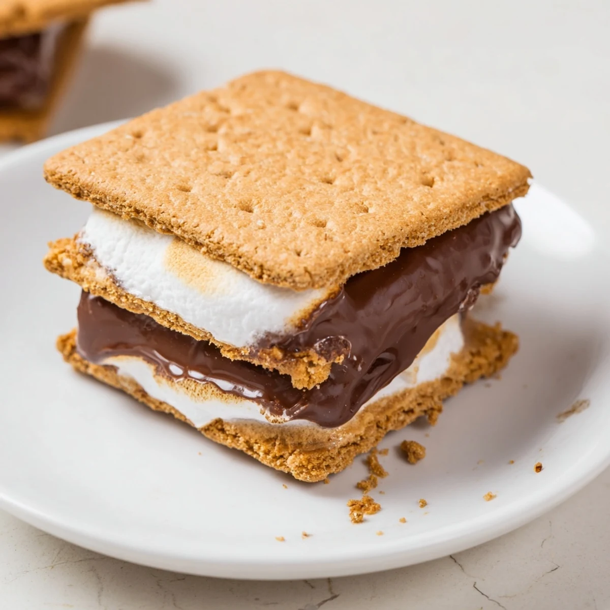 Enjoy these mess-free Air Fryer Smores, stacked high on a plate with a side of cold milk, ready to eat in under 10 minutes.