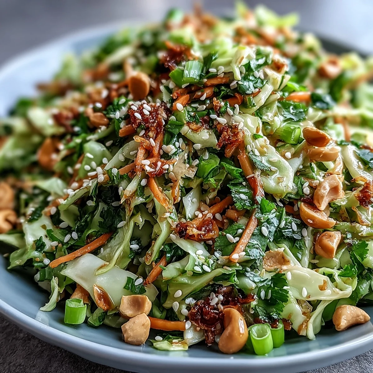 Vibrant Asian Cabbage Salad featuring crunchy purple cabbage, carrots, and green onions tossed in a sesame-ginger vinaigrette.