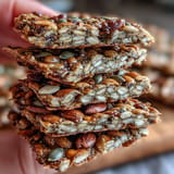 A tray of crunchy seed crackers made with chia, oats, and olive oil, perfect for snacking.