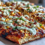 2. Crispy flatbread topped with smoky street corn, zesty jalapeño crema, and crumbled cotija cheese—perfect for a Mexican-inspired meal.  
