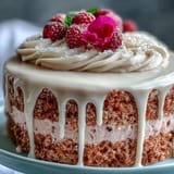Fluffy pink Rosé Velvet Cake with elegant gold drip, ready for your party.