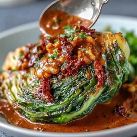 Golden roasted cabbage wedges on a baking sheet ready for the oven.