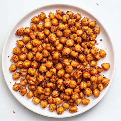 Savory, crunchy crispy chickpea snack, with a dusting of paprika, perfect for a vegan appetizer.