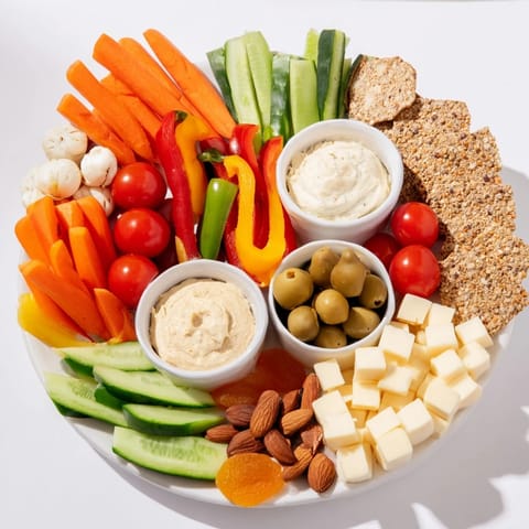 This Veggie Snack Board offers a delightful mix of flavors and textures, ideal for a quick, healthy lunch.