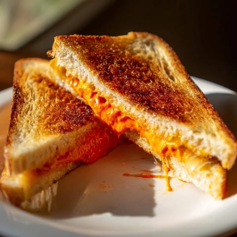 Crispy sourdough spiked grilled cheese, showcasing the golden crust and layers of melted cheddar.
