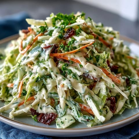 A close-up of Coleslaw With Creamy Dressing, showcasing vibrant purple and green cabbage ribbons, carrots, and celery seeds.