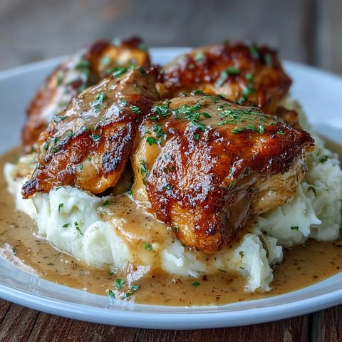 Shredded Slow Cooker Honey Mustard Chicken piled onto a fluffy biscuit, garnished with fresh parsley and a drizzle.