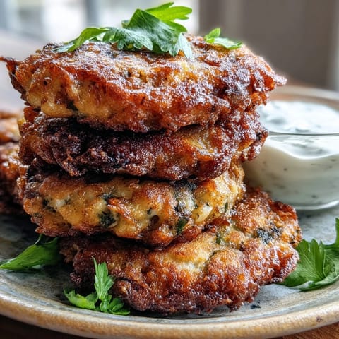 Golden-brown Black-Eyed Pea Fritters sizzling in a skillet, with chopped onions and cilantro garnish.