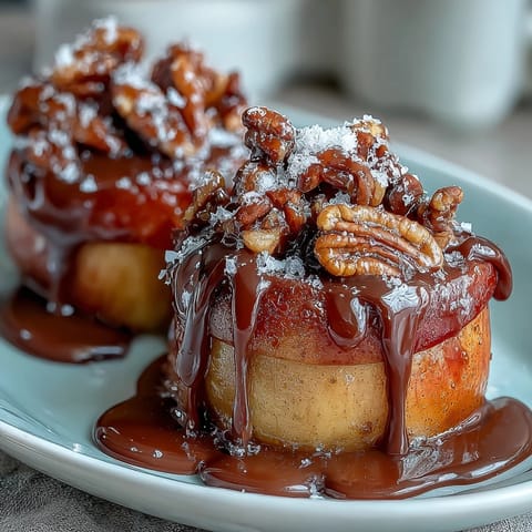 Candy apple slices drizzled with caramel and dark chocolate, a perfect fall treat for parties or snacking.