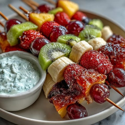 Wholesome bento box featuring fresh fruit skewers, a sweet vanilla yogurt dip, and kid-friendly sandwiches for school or picnics.  