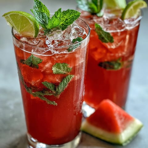 Refreshing watermelon mint spritz mocktail with juicy fruit and vibrant herbs, perfect for summer sipping and festive gatherings.