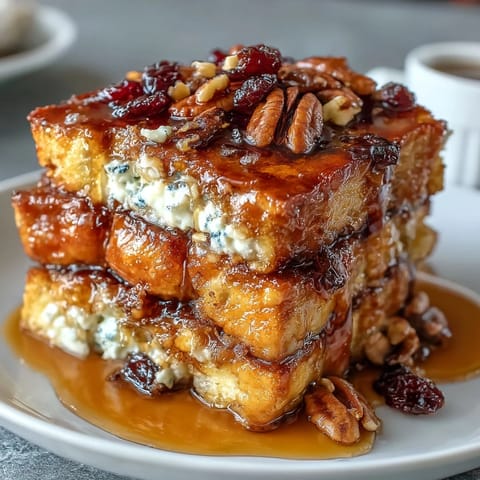 Warm cinnamon and piloncillo syrup drizzled over toasted bread, raisins, and melty cheese in a comforting Mexican capirotada dessert.