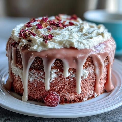 Elegant pink cake for bridal showers, drizzled with decadent, shimmering white chocolate gold.