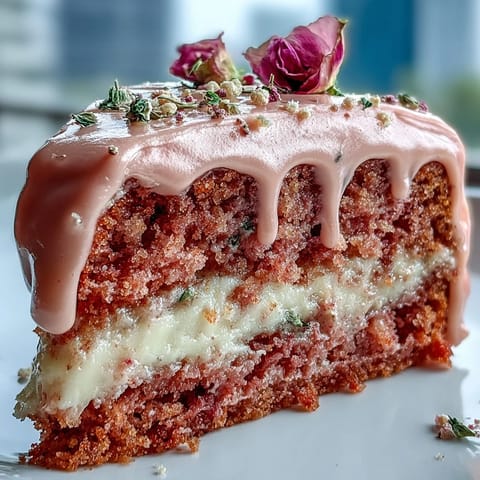Bridal Shower Rosé Velvet Cake: delicate pink crumb with elegant shimmering gold drip.