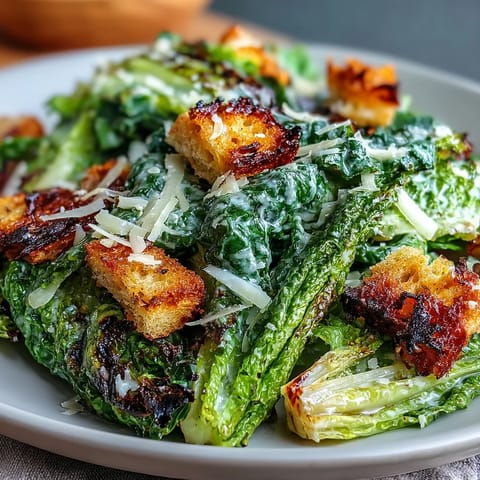 Grilled Caesar Salad with Charred Romaine, smoky and dressed.