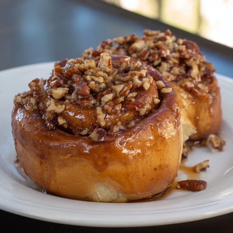 Freshly baked Maple Pecan Sticky Buns with glistening glaze and chopped pecans, a perfect brunch choice.