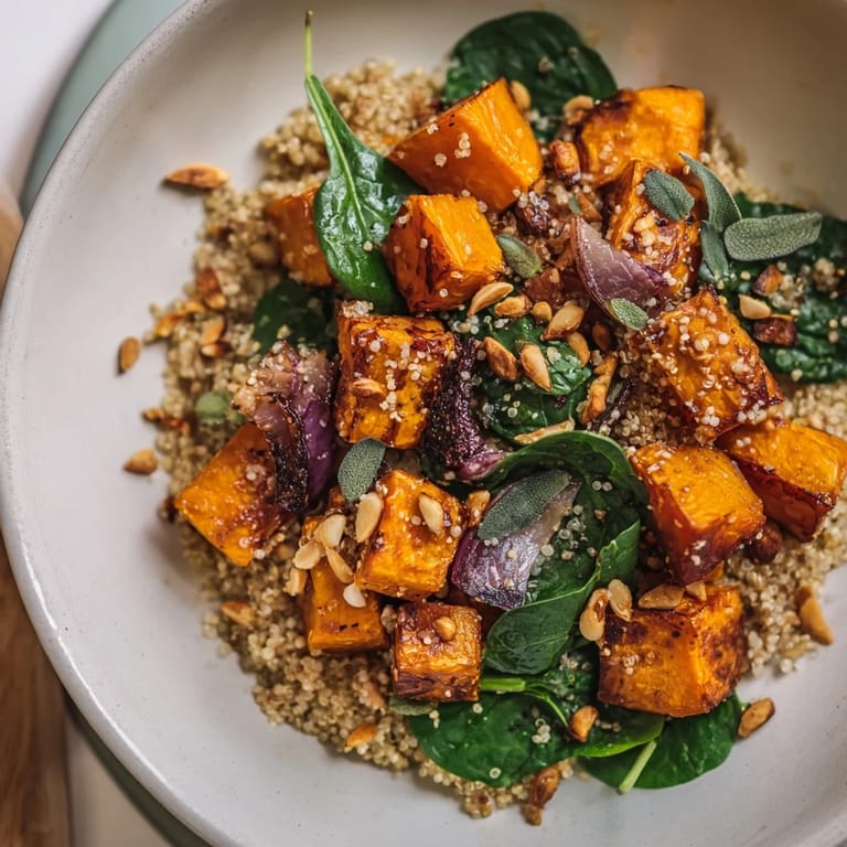 A colorful Warm Herb Bowl features roasted root vegetables and fluffy grains for a hearty meal.