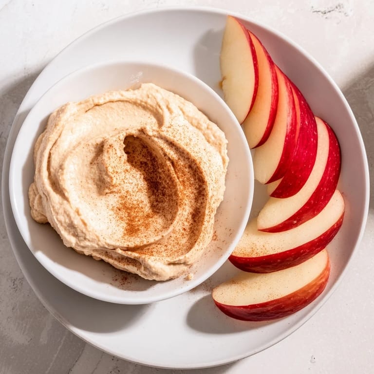 Crisp apple slices served with a smooth peanut butter dip, a quick and healthy American snack.