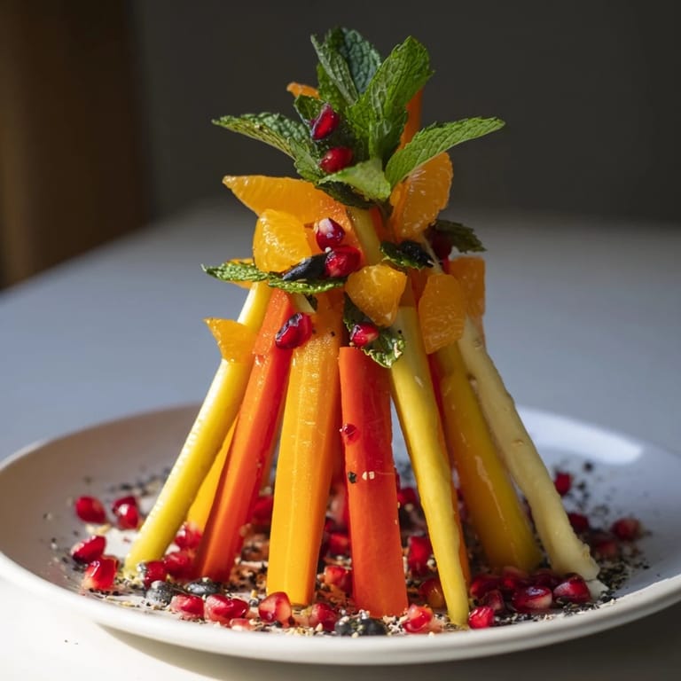 Colorful Bonfire Warmth Centerpiece appetizer featuring bright peppers, mandarins, and parsley "embers."
