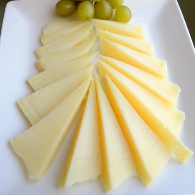 The festive, elegant Tannenbaum border cheese board creation, featuring cheese pines and shiny green grapes for the holidays.